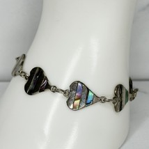 Vintage Alpaca Mexico Silver Tone Abalone Shell Inlay Heart Bracelet - £37.24 GBP