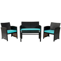 4 Pieces Patio Rattan Cushioned Furniture Set-Turquoise - Color: Turquoise - $5,392.72 MXN