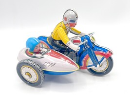 MINT Vintage Schylling Motorcycle &amp; Sidecar Wind-Up Tin Toy in Original Box - $33.81