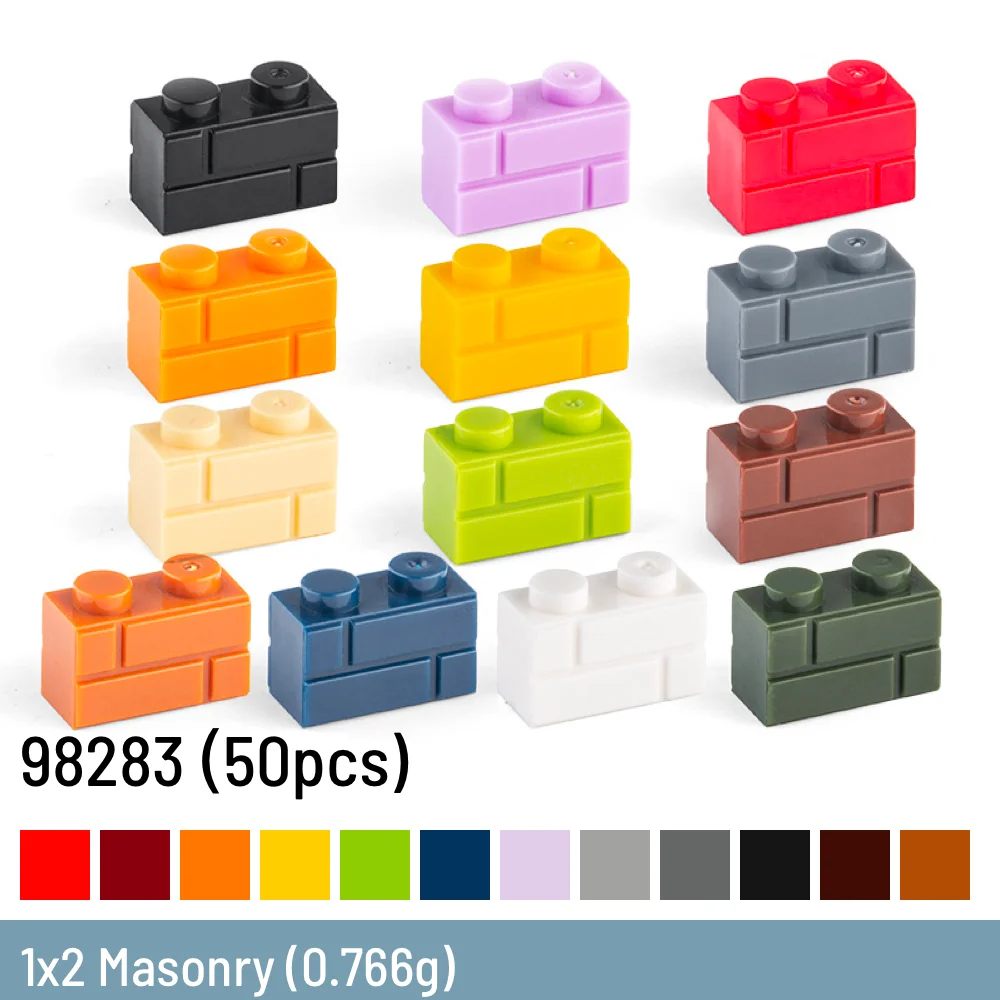 50 Pcs / Lot DIY Building Blocks Thick Figures Bricks 1x2 Masonry Size - £13.98 GBP