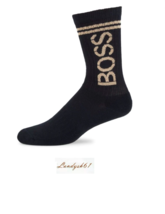 Hugo Boss Men&#39;s Dark Blue Design Cotton Logo Stripes Crew Socks One Size 7-13 - £20.89 GBP