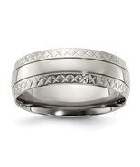 Men&#39;s Titanium 7mm Polished Grooved Criss Cross Design Band - £72.97 GBP+