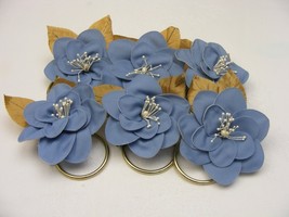 Vintage Handmade Napkin Rings Set of 6 Solid Blue Grey Beaded Pollen #9 - $368.72 MXN