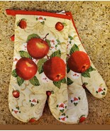 Oven Mitts, Set of 2, Red Apple Blossom design, Large 13&quot;, Cotton Kitche... - £7.96 GBP