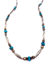 Vintage Alpaca Silver Turquoise Nugget Necklace 29 in - £21.65 GBP