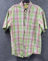 Vintage Duck Head Shirt Mens Large Green Red Plaid Button Down Short Sleeve - £18.69 GBP