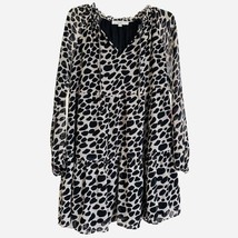 Loft Womens Mini Dress Brown S Tiered Animal Print Ruffle V Neck Drawstring - $15.83