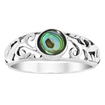 Intricate Lace Swirl Vines Round Abalone Shell Sterling Silver Ring-6 - £11.99 GBP