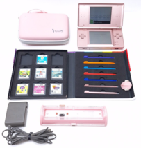Nintendo Ds Lite Pink Console USG-001 Lot w/Games Case Charger Bundle - £68.26 GBP