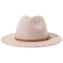 Women Lady Classic Wool Fedora Hat With Belt Buckle Felt Wide Brim Panama Hat (S - £38.36 GBP