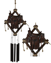 Country Rustic Cowboy Horse Saddle Faux Tooled Leather Decorative Wind Chime - £32.75 GBP