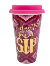 Charming Charlie &quot;I Don&#39;t Give a Sip&quot; Multicolor Ceramic Travel Cup w Lid 12oz - £7.79 GBP