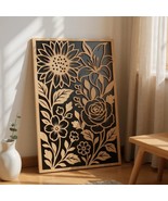 Floral Cutout Wood Wall Art – 2-Layer Cherry and Basswood Botanical Decor - $44.00