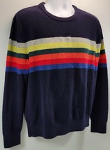 MM) GAP Women&#39;s Navy Blue Pullover Striped Long Sleeve Sweater Large - £6.42 GBP