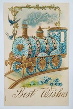 Best Wishes Gilded Floral Locomotive Embossed Postcard U14 - £3.15 GBP