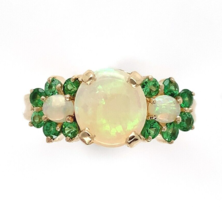 14k Yellow Gold Ring with Australian Opals and Green Tsavorite Garnets (#J6457) - £852.74 GBP