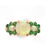 14k Yellow Gold Ring with Australian Opals and Green Tsavorite Garnets (... - £866.54 GBP
