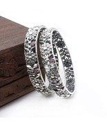 Ethnic Indian 925 Sterling Silver women Bangles Oxidized Pair - 6.2 CM - $249.39