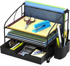 SimpleHouseware Desk Organizer 3 Tray w/Sliding Drawer, Hanging File Holder and - £29.71 GBP