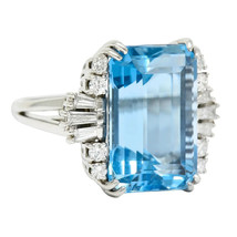 Emerald Cut Aquamarine Moissanite Ring 14k Gold Minimal Bridal Promise Ring - £1,057.21 GBP