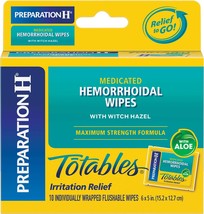 Preparation H Flushable Medicated Hemorrhoid Wipes, Maximum Strength Relief, 10  - £19.97 GBP