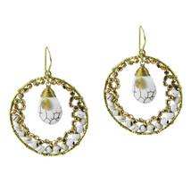 Dazzling Moon Teardrop Howlite Dangle Brass Earrings - £8.35 GBP