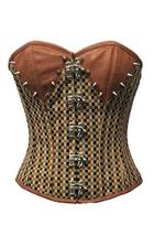 Brown Corset Checkered Print Spike Gothic Steampunk Costume Plus Size Overbust - £71.84 GBP