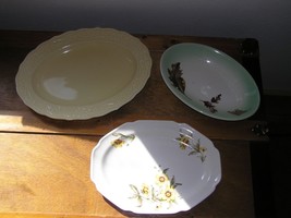 Vintage Lot of Solid Yellow Floral &amp; Fall Leaves Oval Ironstone or Other Serving - £9.89 GBP