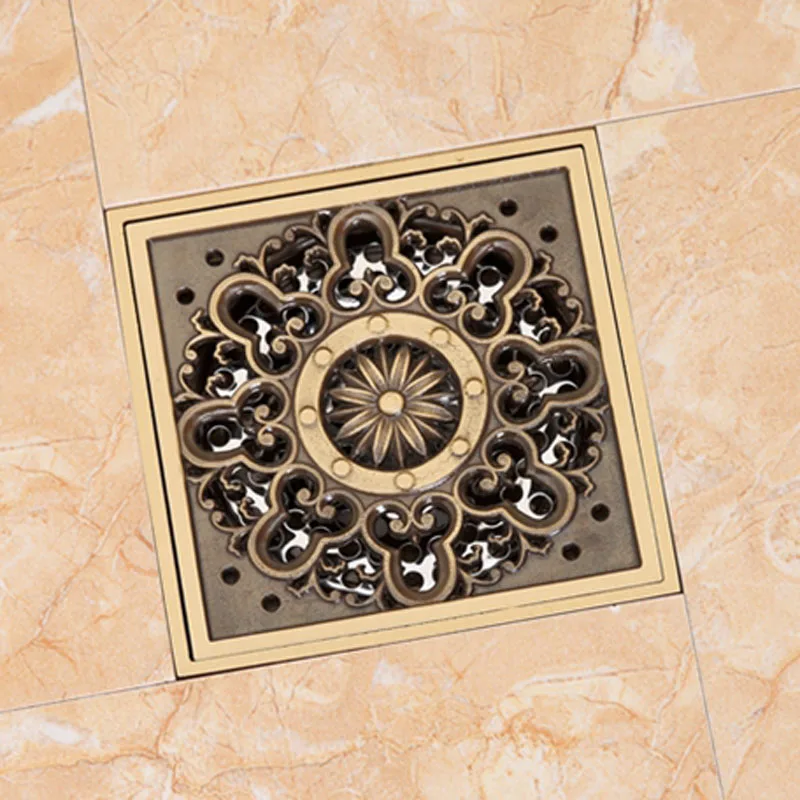 House Home  Antique BrA 4&quot; Square Floor Drain Cover Decorative Floor Waste Grate - £41.47 GBP