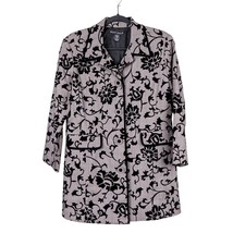 Scott Taylor Floral Jacket M Women Long Buttons Velour Accent Gray Black... - £27.91 GBP