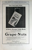 Vintage 1909 Grape-Nuts w/Book Postum Cereal Company Full Page Original ... - $6.64