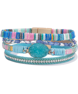 Boho Leather Wrap Bracelet with Crystal Accent - £17.59 GBP