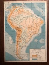 Vintage Color Physical Map of SOUTH AMERICA Print Plate 5.75&quot; x 8&quot; Unframed - £11.39 GBP