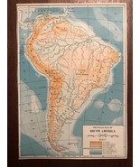 Vintage Color Physical Map of SOUTH AMERICA Print Plate 5.75&quot; x 8&quot; Unframed - £11.20 GBP
