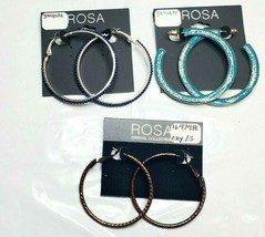 ROSA Hoop Earrings 3 Pair New Blue Beaded Blue Sparkle Copper Color     # 33 - £15.41 GBP