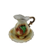 Vintage Hand Painted Porcelain Pitcher and Saucer with Fruits Gold Tone - $241.39 MXN