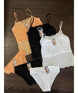 new 6 pc CAMISOLE &amp; BIKINI SETS sz S black white orange lingerie tank to... - $417.09 MXN