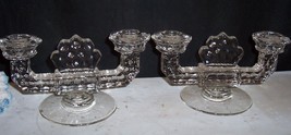 Estate - Pr Fostoria American Pattern Elegant Glass Double Candle Holders - £35.19 GBP