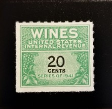 1942 20c U.S. Internal Revenue, Cordial &amp; Wine, Green Scott RE130 Mint NH - $1.78