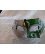 RETRO MASQUERADE MARDI GRAS  HALLOWEEN MASK SILVER &amp; GREEN WITH BLACK TI... - $7.91