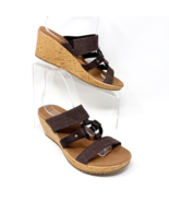 Skechers Womens Lux Foam Brown Canvas Wedge Slip On Sandal Size 9 - $383.54 MXN