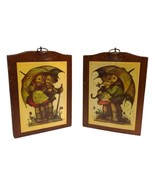 Lot 2 Vtg Hummel Wooden Wall Picture Plaque Hanging Decor Girl Boy Umbre... - $13.52