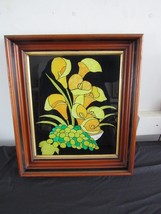 Vtg Tiered Deep Well Wood Picture Frame Painted Foil Flowers 13 x 15 196... - £69.70 GBP