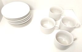 Linen N Things 4 Tea Cups 8 Saucers White Ribbed Rim Smooth No Trim 12 P... - £38.54 GBP