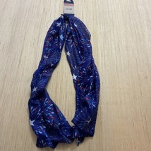 Scarf - NEW - Greenbrier - Blue with Red &amp; White Fireworks Pattern - 63x13 - $5.00