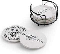 Coasters For Drinks, Set Of 6 Absorbent Drink Coasters With Holder, Farmhouse - £23.54 GBP