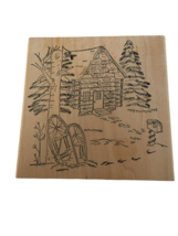 Purple Daisy Designs Rubber Stamp Christmas Tree Cabin in Woods Snowshoes Winter - £12.01 GBP