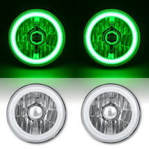 5-3/4&quot; Green COB LED Halo Angel Eye Crystal Headlight 6k 20/40w LED Bulb Pair - £137.62 GBP