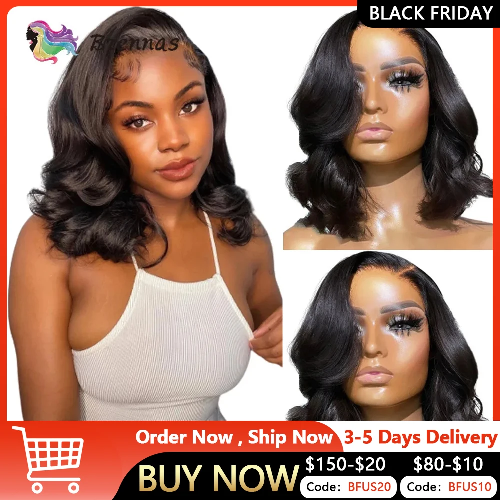 Body Wave Bob Wig 13x4 Peruvian Body Wave Lace Front Wigs Natural Color - £76.95 GBP+