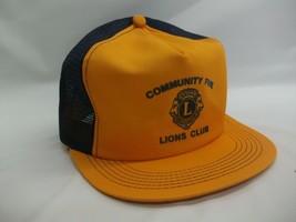 Community Five Lions Club Hat VTG K Brand Blue Yellow Snapback Trucker Cap - £16.05 GBP